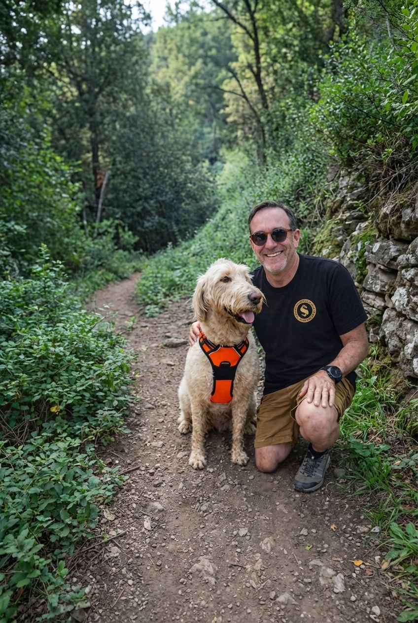 Stephen Odom with his dog on a trail